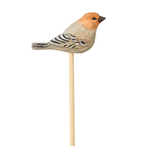 Carved Wood Golden Finch Bird on Pick | 2 Picks | for Indoor Decor
