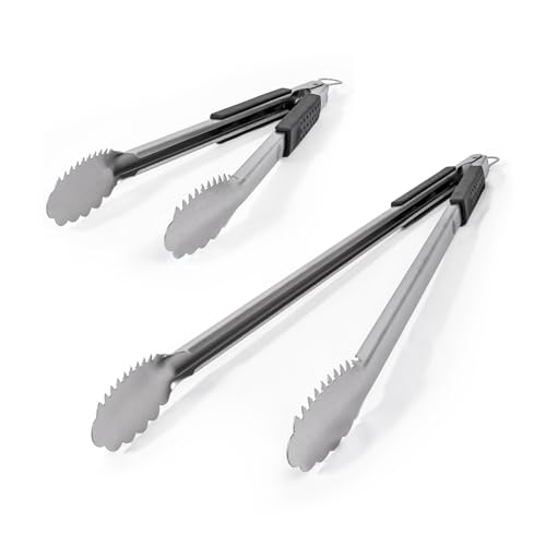 Grill Perfect Extra Long Pack of 2 Heavy Duty Tongs for Grilling and BBQ | Dual Sided Stainless Steel Grill Tongs for Outdoor Grill and Kitchen Cooking | 3-Sided Handle Grip | 16 Inch and 24 Inch
