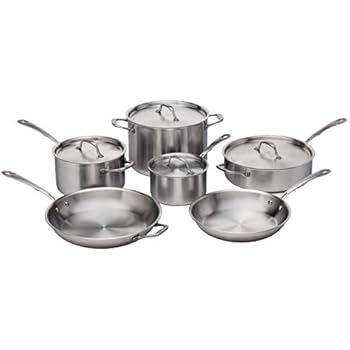 Kitchara Stainless Steel Cookware Set, 10 Piece, Brushed 18/10 Stainless Steel, 5 Ply