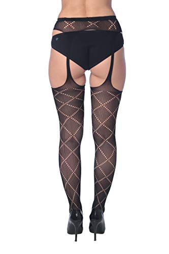 4 Pack Sexy Fishnet Stocking Tights Hosiery For Women By Frenchic Extended Sizes (M/L, 4-B Suspenders)