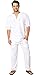 Cotton Natural Mens Short Sleeve V-neck Shirt with Drawstring (XXLarge, White)