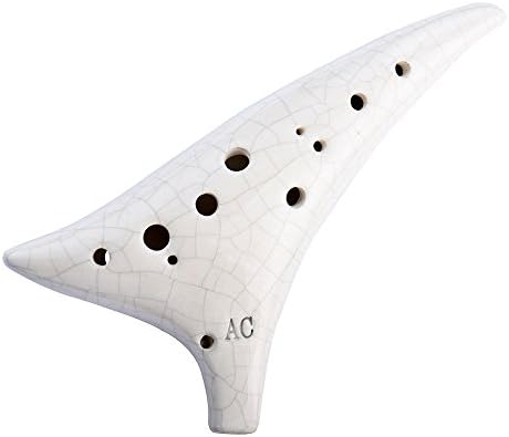“Rhythm of Wind” 12 Hole Sweet Potato Ocarina in Alto C Graceful Design (White Crackle)
