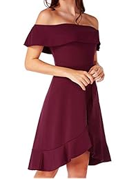 CHICIRIS - Vestido de mujer elegante sin hombros, con volantes dobles