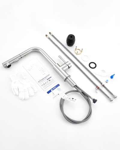 Sofetiy Kitchen Faucet Extendable Kitchen Faucet with Shower Two Types of Water Jet High Pressure Kitchen Faucet Brushed Stainless Steel Single Handle Kitchen Faucet 360° Rotation | Two kinds of water jet, 360° rotation, hot and cold water, stainless steel, single lever sink faucet