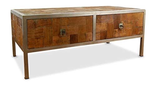 Livasia Couchtisch Mit 2 Schubladen Aus Metall Und Teakholz Sofatisch Im Industrial Design Designer Tisch Aus Java Teakholzmobel Handarbeit Amazon De Kuche Haushalt