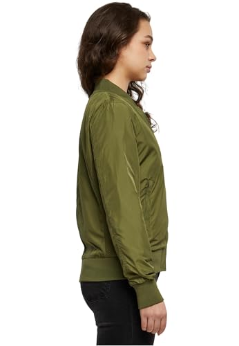 Chaqueta Bomber ligera mujer con bolsillos delanteros, cintura, puños y cuellos elásticos, apertura delantera con cremallera, de manga larga, color verde, talla M