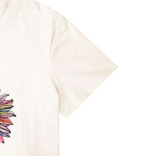 Women Sunflower Shirt Peace Cute Funny Graphic Tees Casual Short Sleeve T Shirt Tops (Beige, M)