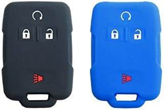BAR Autotech Remote Key Silicone Rubber Keyless Entry Shell Case Fob and Key Cover fit for Chevrolet Silverado Colorado M3N32337100 13577770 13577771 GMC Sierra Yukon Cadillac(1 Pair)(Black+Blue)