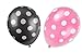 Polka Dot Party Set, Includes 1 Hot Pink Tablecloth, 1 Black Tablecloth, 6 Hot Pink Balloons and 6 Black Balloons.