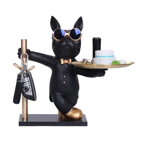 TERRIFI Resin Bulldog Tray, Black Modern Decor Key Holder, Candy & Jewelry Storage, Ideal for Home & Office Table Decoratio