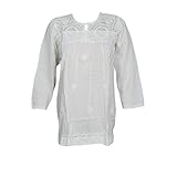 Mogul Interior Womens Boho Blouse Tunic Embroidered Cotton Peasant Tops S/M/L