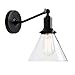 PERMO Industrial Vintage Slope Pole Wall Mount Single Sconce with Funnel Flared Clear Glass Shade Wall Sconce Light Lamp Fixture (Black)