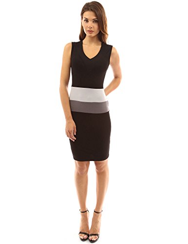 PattyBoutik Womenâ€™s Block Color V Neck Dress (Black and Gray S)