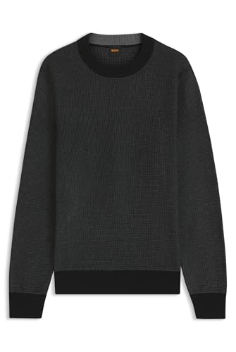 BOSS Cotton-Blend Sweater with Two-Tone Structure Black