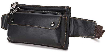 Loyofun Genuine Leather Bum Bag Belt Bag Bumbag Hip Bag for Men and Women Black Size: Medium