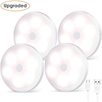 2019 New Version - USB Rechargeable LED Puck Lights 4 Pack, ARVIDSSON Wireless Under Cabinet Lighting, Touch Dimming Night Light, Under Counter Lighting, Stick-on Lights, Closet Lights