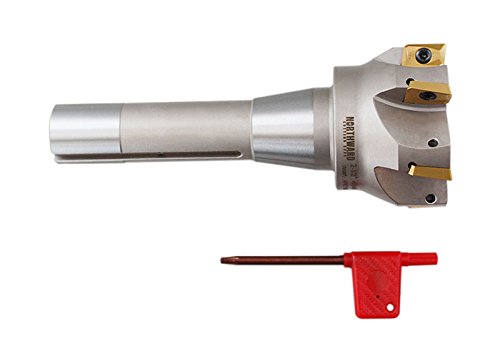 Accusize Industrial Tools 2-1/2'' Cutting Diameter by 6-1/8'' Oal 90 Degree R8 Shank Indexable End Mill with 6 Apkt1604 Carbide Inserts, 0028-6907