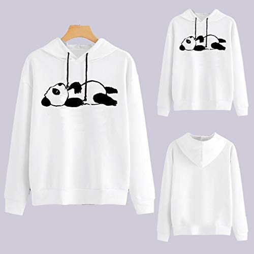 Fainosmny Panda Print Sweater Hoodies Women Junior Girls Hooded Sweatshirt Coats Pullover Tops Blouse White