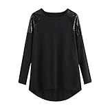 RUIVE Women’s Patchwork Sequin Blouse Crew Neck