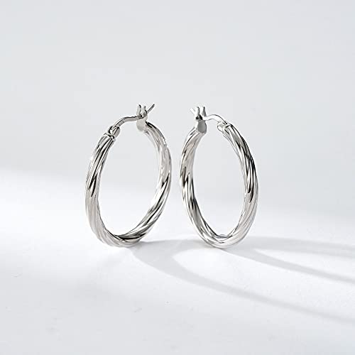 SWEETV Sterling Silver Hoop Earrings Twisted Huggie Earrings for Women
