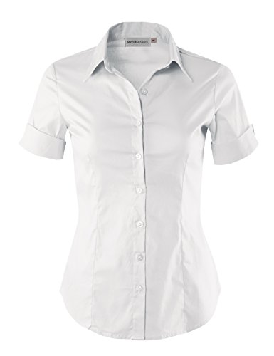 image for MAYSIX APPAREL Plus Size Womens Short Sleeve Stretchy Button Down Coll