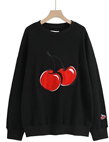 Women’s Hoodie, Sweatshirt, Spring, Autumn, Winter, One Size, Large Size, Oversize, Cherry Pattern, Top, Outerwear, Hood, Loose, Casual, Cute, 6 Colors