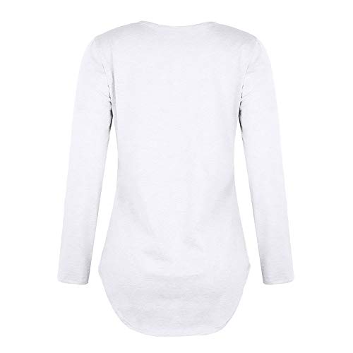 Nevera Women V Neck Strap Criss Cross Long Sleeve T-Shirt Top Blouse White