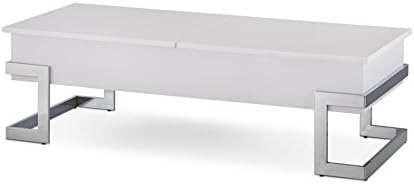 ComfortScape Rectangular Coffee Table with Lift Top and Storage, White & Chrome