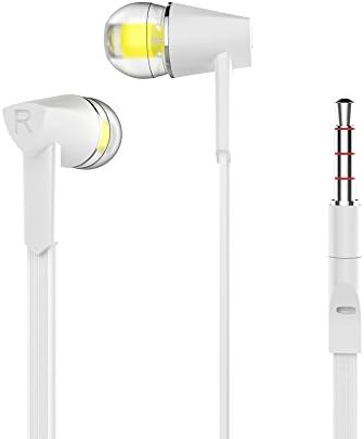 Wotmic Headphones Stereo Wired Earphones In-Ear Earphones Control Crystal Sound Earbuds with Mic, White