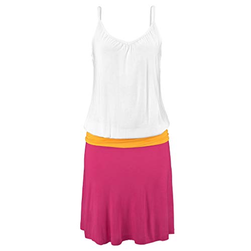 Mysky Fashion Women Summer Casual Color Block Sleeveless Comfy Sling Above Knee Dress Red