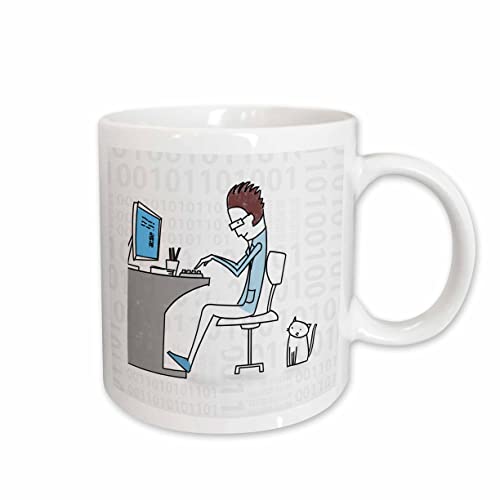 3dRose Computer Nerd Watercolor Office Scene with Binary Code Background 15oz M…
