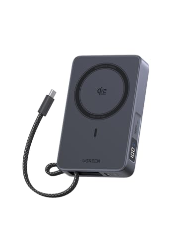 UGREEN Magsafe Power Bank Qi2 25W,10000mAh Wireless Portable Charger Built-in 30W USB-C Cable, Magnetic Charging for iPhone 17/16/15, Compatible with iPhone, AirPods, Xiaomi, Samsung, MagFlow Series