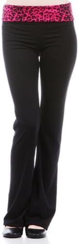 Yoga Pants w/ Black &amp; Hot Pink Cheetah Print Fold Over Waist