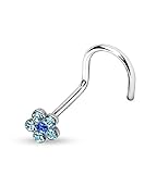 PiercedOff Multi Aqua Gem Flower Nose Screw 18GA (1mm)