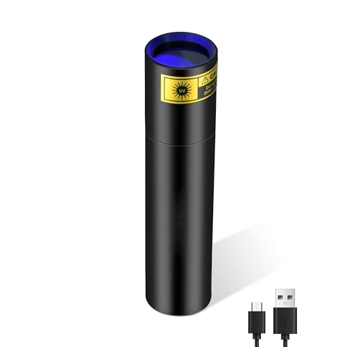 TERRIFI UV Flashlight 365nm - Portable Rechargeable Mini Blacklight LED Ultraviolet Light for Detecting Pet Urine Stains, Fluorescent Material, Money and Amber