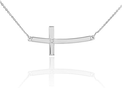 Claddagh Gold14k White Gold Trendy Sideways Curved Diamond Cross Necklace