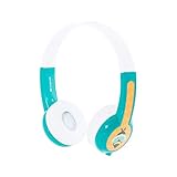 ONANOFF BuddyPhones Explore Non-Foldable, Volume-Limiting Kids Headphones, Built-in Audio Sharing Cable with in-Line Mic, Compatible with Fire, iPad, iPhone, and Android Devices, Green