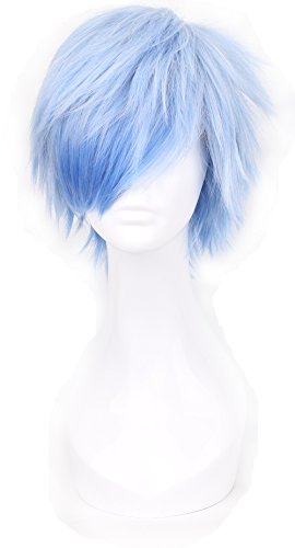 Simpleyourstyle Ice Blue Anime Cosplay Wigs Short Heat Resistant Synthetic Full Wigs for Men 30cm 11.8inch 160g