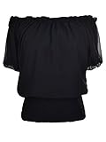 Anna-Kaci Womens Short Sleeve Ruffle Stretch Off Shoulder Boho Blouse Top, Black, Large