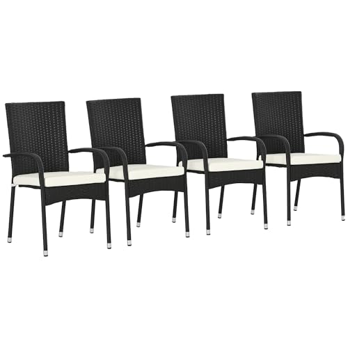 Outsunny Stackable PE Rattan Outdoor Dining Chairs with Cushions, Set ...