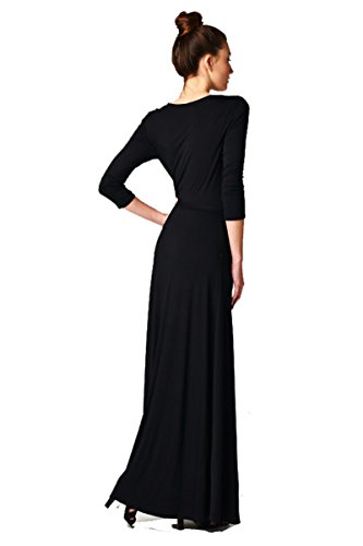 On Trend Women's Paris Bohemian 3/4 Sleeve Faux Wrap Long Maxi Resort Dress (X-Large, Soft Black) - Thumbnail 3