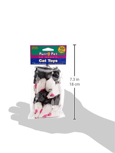 Penn Plax Play Fur Mice Cat Toys - Mixed Bag of 12 Play Mice with Rattling Sounds - 3 Color Variety Pack