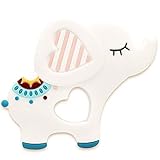 Big spinach Natural Silicone Baby Teething Toy 100% Infant Safe Chewable Silicone Baby Teether Baby Elephant (White)