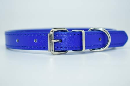 Durable Light Weight Soft Leather Collar For Medium Dogs Cats Pets, Length - 40 cm (15.7') (Blue)