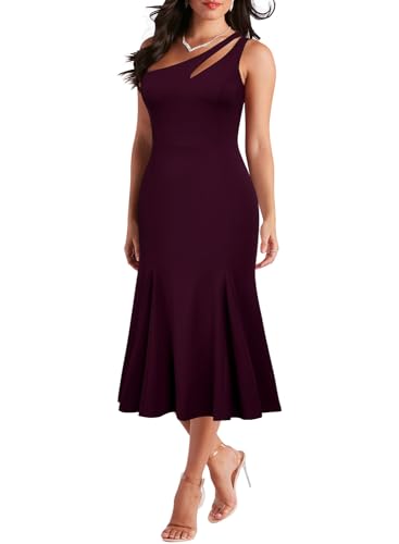WOOSEA Women's One Shoulder Sleeveless Bodycon Mermaid Cocktail Party Midi Dresses