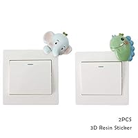 ETIUC 2PCS 3D Cute Animals Light Switch Stickers Elephant Dinosaur Mural Wall Decor Nursery Wall Art Resin Decals for Baby Room Kids Bedroom Home Decoration