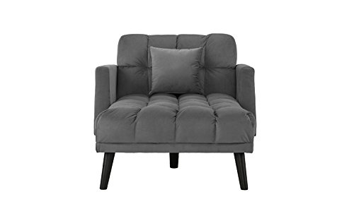 Sofamania Modern Velvet Fabric Recliner Sleeper Chaise Lounge - Futon Sleeper Single Seater with Nailhead Trim (Dark Grey)