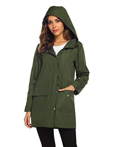 SUNAELIA Rain Jacket Women Waterproof Lightweight Hooded Raincoat Active Outdoor Windbreaker Trench Coat S-XXL (Large, Army Green)