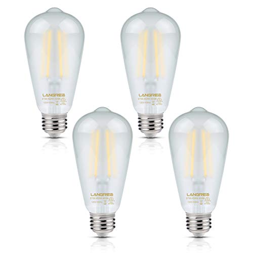 LED Edison Bulb 6W Vintage Light Bulb, 60W Equivalent 800 Lumen 4000k Daylight White, Non-Dimmable Led Filament Bulb E26 Medium Base, Decorative Frosted Bulb for Kitchen Dining Room, Pack of 4