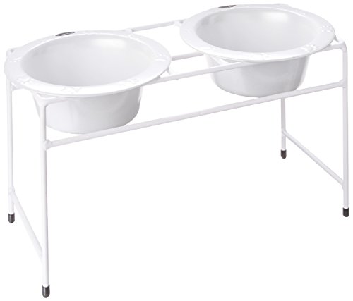 Platinum Pets Double Diner Feeder with Stainless Steel Dog Bowls, 28 oz, White